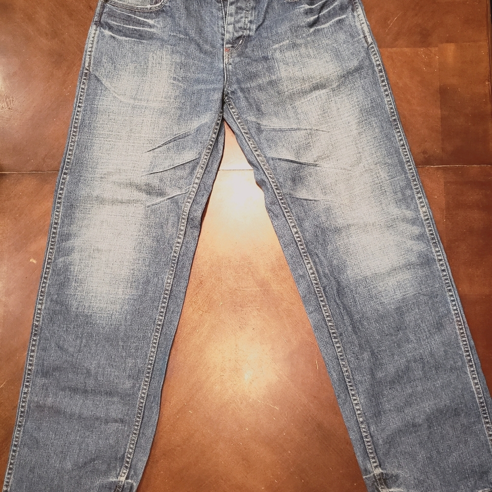 A. Kurtz Faded Creased Medium Wash Straight Jeans